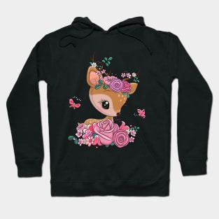 Cute roe deer with flowers on its head. Hoodie